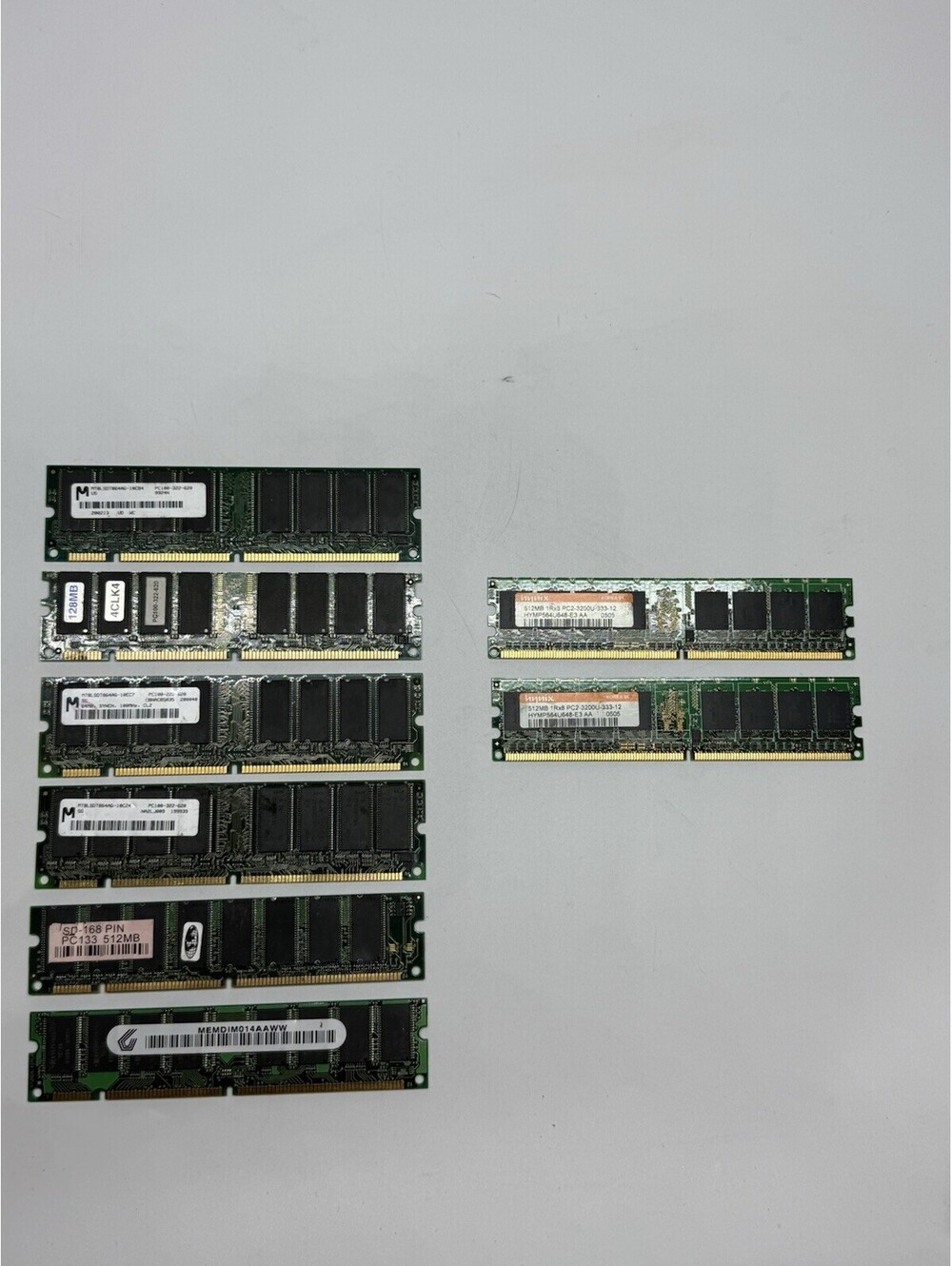 Lot of 8 Vintage RAM Memory PC100 PC133 DDR2 Hynix Micron 64MB 128MB 512MB
